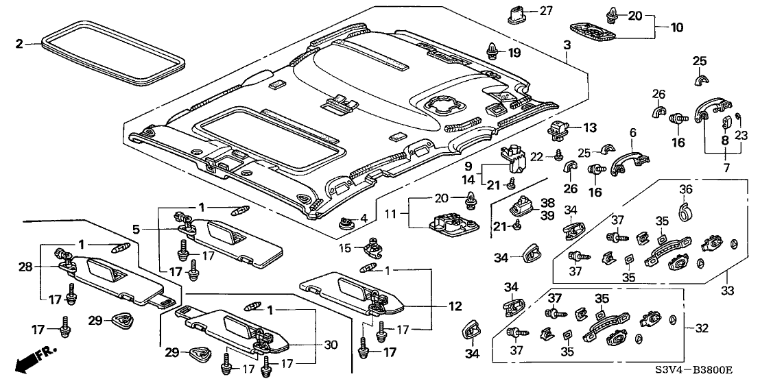 Acura 83200-S3V-A21ZB Lining Assembly, Roof (Light Saddle) (Sunroof)