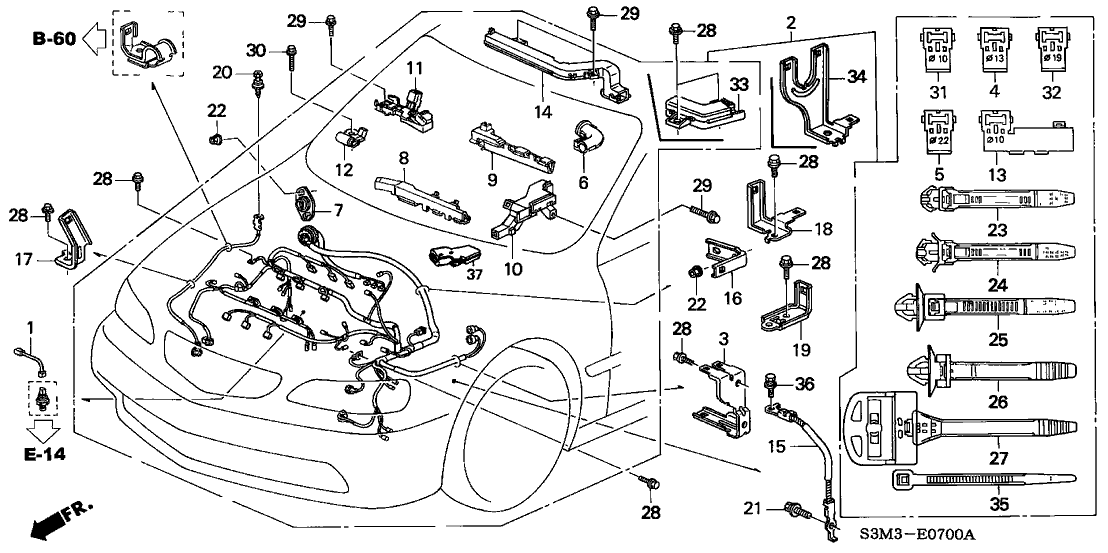 Acura 32744-P8E-A00 Stay D, Engine Wire Harness