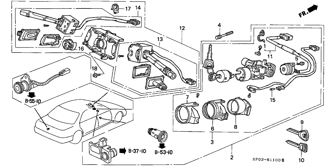 Acura 06350-SP0-A01ZA Key Set, Cylinder (Graphite Black) (Service)