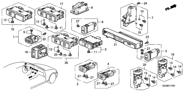 1996 Acura RL Switch Assembly, Rear Defogger (Chamois Gray No. 3) Diagram for 35500-SZ3-004ZA