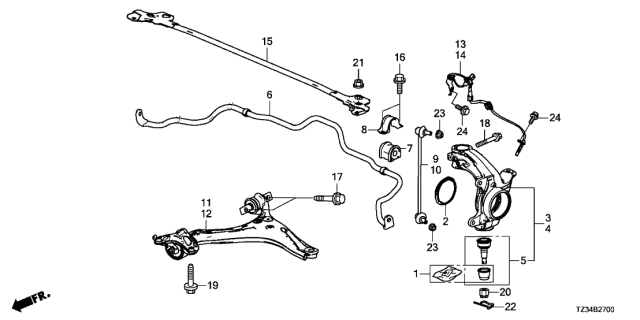 2019 Acura TLX Front Right/Passenger Side Lower Arm Control Diagram for 51350-TZ3-A01