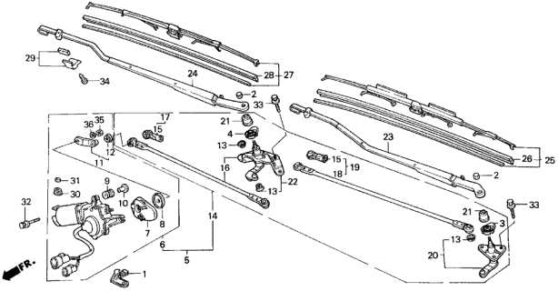 1987 Acura Legend Motor, Front Wiper Diagram for 76505-SG0-A00