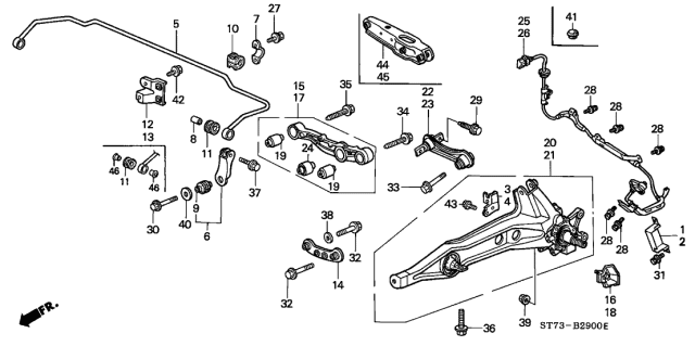 1997 Acura Integra Bracket, Left Rear Brake Hose (Disk) Diagram for 46439-SR3-010