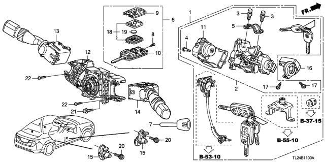 2010 Acura TSX Lock Assembly, Steering Diagram for 06351-TL0-G51