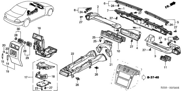 1996 Acura RL Duct, Right Front Defroster (Medium Taupe) Diagram for 77450-SZ3-000ZC