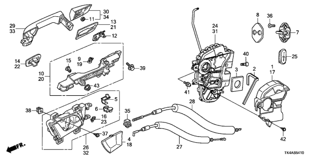 2013 Acura TL Left Rear Door Latch Assembly Diagram for 72650-TK4-A03