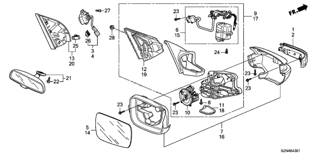2013 Acura ZDX Side View Mirror Actuator Assembly Diagram for 76210-STX-H03