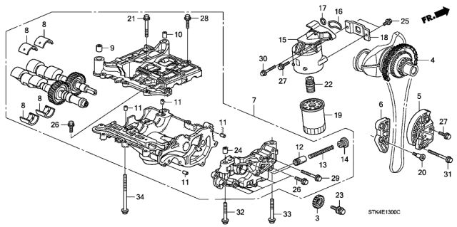 2010 Acura RDX Oil Filter Base Gasket (A) Diagram for 15302-RWC-A01