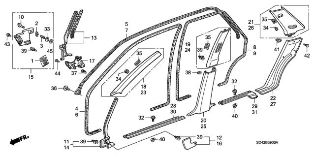 1989 Acura Legend Seal, Right Front Door Opening (Mauve Red) Diagram for 72315-SD4-013ZF