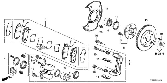 2021 Acura ILX Front Disc Brake Pad Set Diagram for 45022-T3R-A50