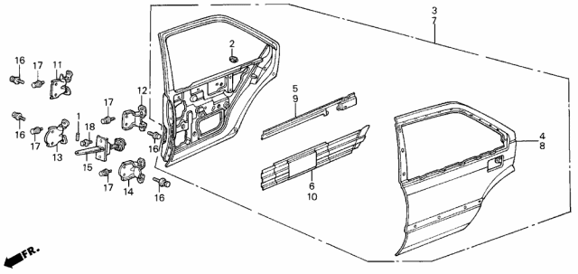 1987 Acura Integra Skin, Right Rear Door Diagram for 76111-SE7-A00ZZ