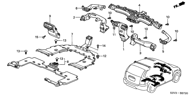 2003 Acura MDX Duct Assembly, Air Conditioner (Passenger Side) (Driver Side) Diagram for 77430-S3V-A00