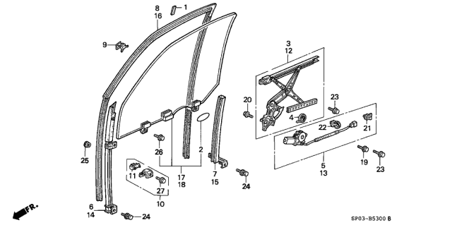 1991 Acura Legend Glass Assembly, Left Front Door (Bronze) Diagram for 73350-SP0-A01