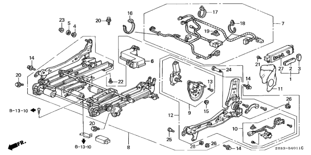 1997 Acura CL Driver Side Reclining Adjuster Diagram for 81630-SS8-A01