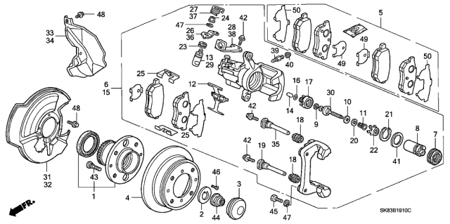 1990 Acura Integra Right Rear Caliper Assembly (7Clp-13S) (Nissin) Diagram for 43210-SK7-003