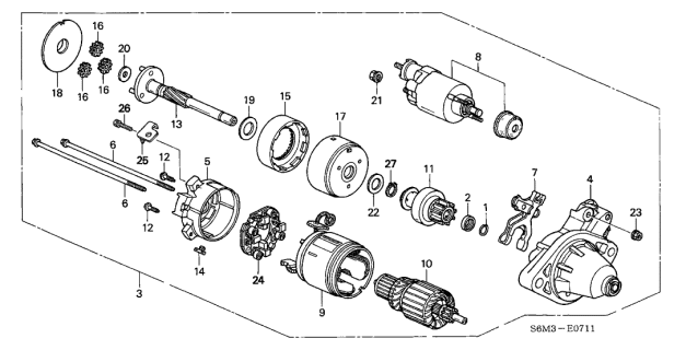 2003 Acura RSX Starter Motor Assembly (Dsdhl) (Denso) Diagram for 31200-PRB-A11