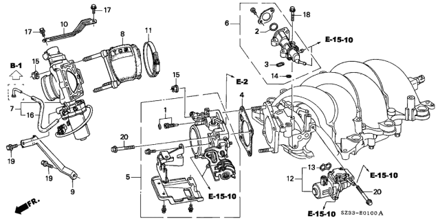 1998 Acura RL Throttle Body Assembly (Gs16A) Diagram for 16400-P5A-A12