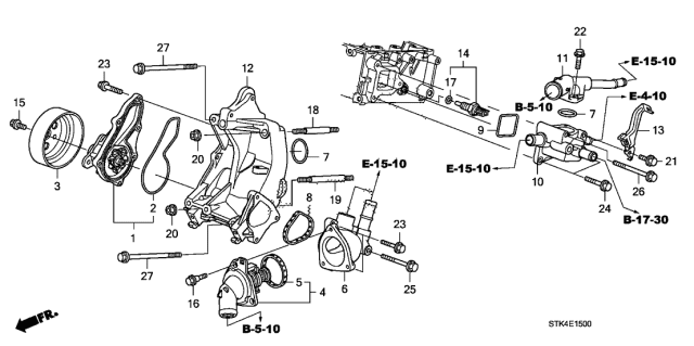 2010 Acura RDX Engine Coolant Thermostat Housing Diagram for 19320-RWC-A00