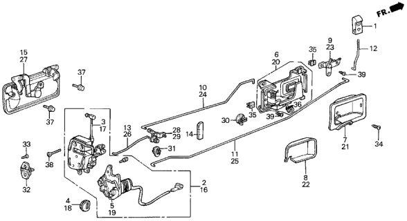 1988 Acura Legend Right Rear Handle Assembly (Outer) (Ebony Black Metallic) Diagram for 72640-SD4-004ZM