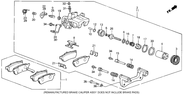 1989 Acura Integra Right Rear Disc Brake Caliper Assembly (Nissin) Diagram for 43210-SD2-A07