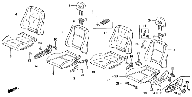1998 Acura Integra Left Front Seat Back Cover (On Gray) Diagram for 81521-ST8-A24ZD