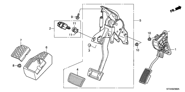 2009 Acura MDX Pedal Assembly, Brake Diagram for 46600-STX-A82