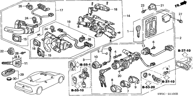 2004 Acura NSX Lock Set (Targa Silver) Diagram for 35010-SL0-A23ZE