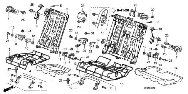 2011 Acura RDX Rear Seat Components Diagram