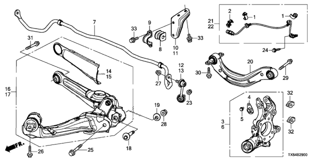 2013 Acura ILX Rear Left/Right Side Upper Control Arm Diagram for 52510-TX6-A01