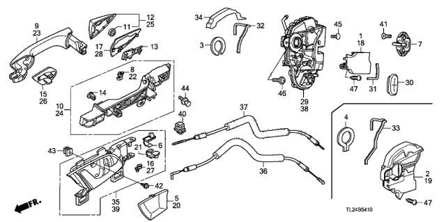 2009 Acura TSX Left Rear Latch Assembly Diagram for 72650-TL0-G02