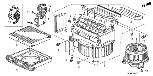 2010 Acura MDX Heater Blower Assembly Fan Motor Diagram for 79305-STX-A04