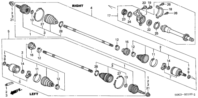 1999 Acura TL Set,Outboard Joint Diagram for 44014-S84-A53