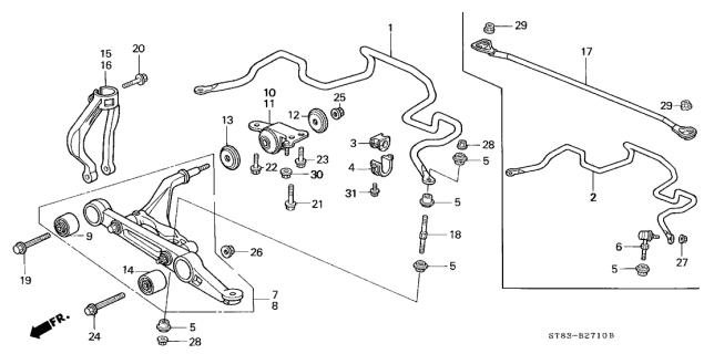 1995 Acura Integra Bar, Front Tower Diagram for 74300-SR3-010