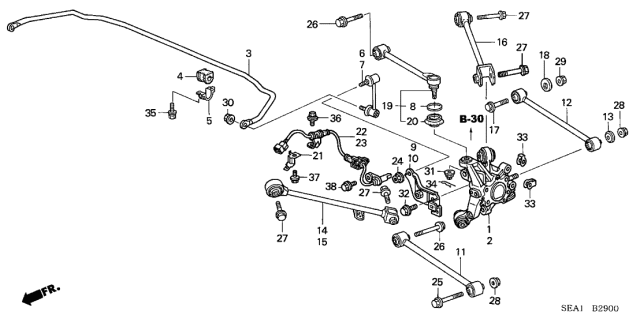 2005 Acura TSX Rear Suspension-Lower Arm Bolt Diagram for 90173-S84-A00