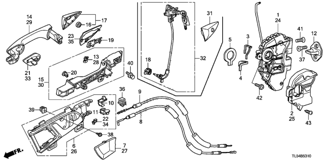 2012 Acura TSX Front Door Locks - Outer Handle Diagram