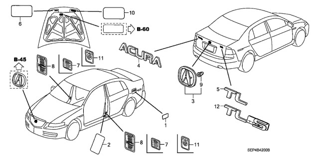 2004 Acura TL Placard, Specification (Usa) Diagram for 42762-SEP-A13