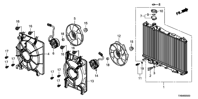 2013 Acura ILX Cooling Fan Diagram for 19020-R1A-A01