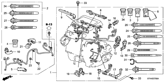2010 Acura RDX Holder C, Engine Harness Diagram for 32123-RAA-A00