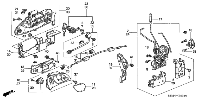 2002 Acura RSX Outside Exterior Door Handle Assembly Left (Eternal Blue Pearl) Diagram for 72180-S6M-003ZC