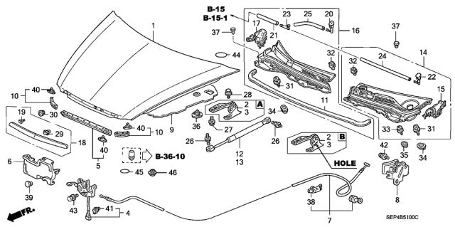 2006 Acura TL Cover, Driver Hood Hinge Diagram for 74212-SEP-A00
