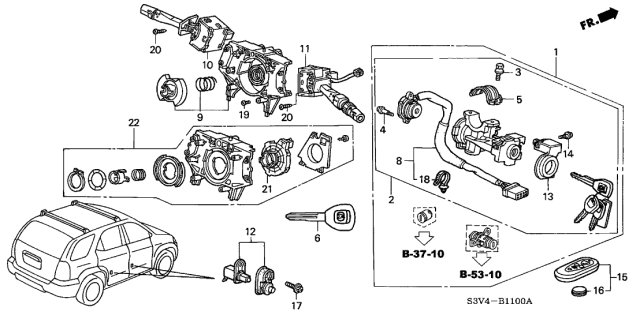 2001 Acura MDX Lock Assembly, Steering Diagram for 35100-S3V-A03NI