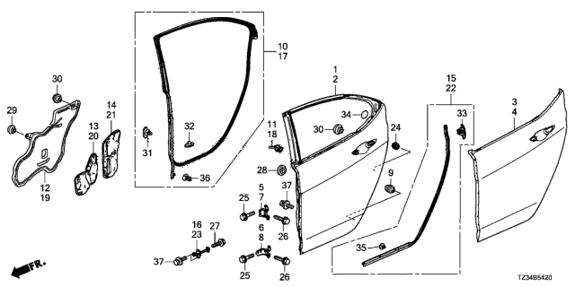 2020 Acura TLX Hinge Right Rear Door (Lower) Diagram for 67920-TZ3-A03ZZ