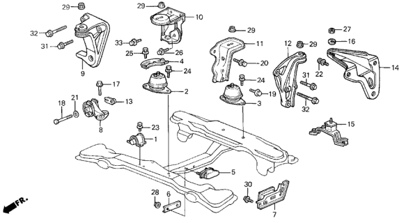 1988 Acura Legend Mounting Assembly, Rear Engine (At) Diagram for 50810-SK2-981