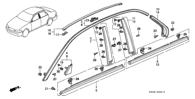 2001 Acura RL Molding Assembly, Passenger Side Roof Diagram for 74306-SZ3-013