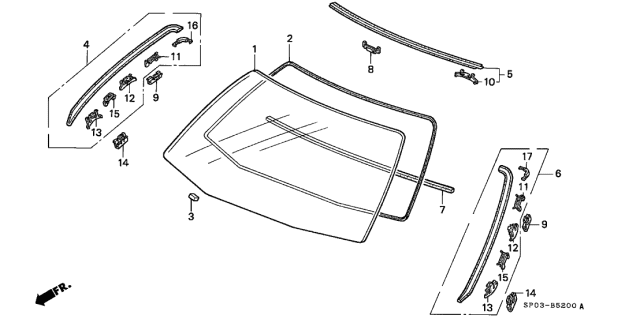 1991 Acura Legend Front Windshield Dam Rubber Diagram for 73125-SP0-000