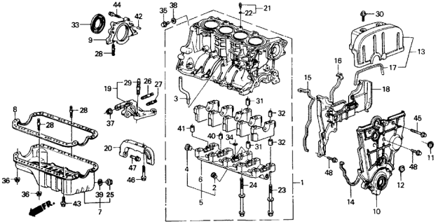 1987 Acura Integra Cylinder Block - Oil Pan Diagram