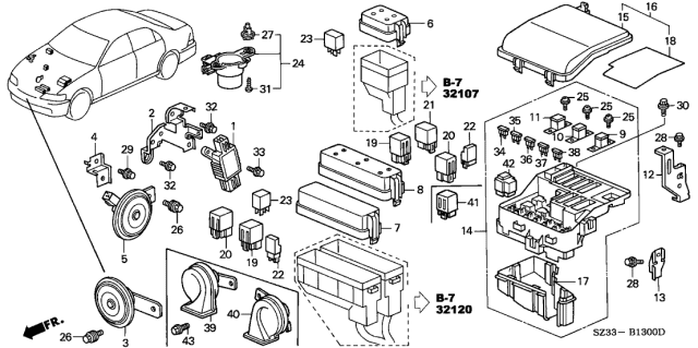 2001 Acura RL Main Fuse Box Assembly Diagram for 38250-SZ3-A11
