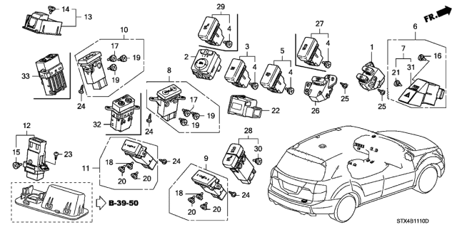 2007 Acura MDX Hazard&Pass Switch Assembly Diagram for 35510-STX-A02
