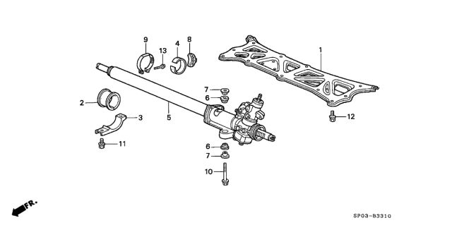 1995 Acura Legend Power Steering Rack Assembly Diagram for 53601-SP0-A04