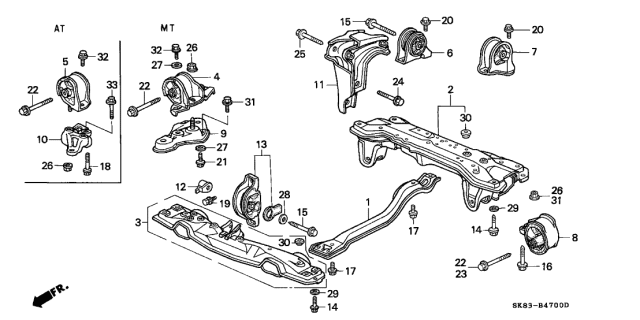 1993 Acura Integra Bracket, Transmission Mounting (At) Diagram for 50825-SK7-980
